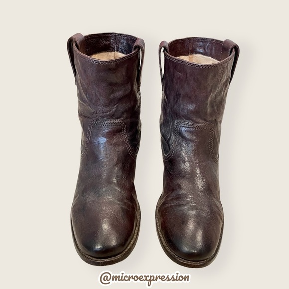 $360 Frye Anna Short Dark Brown Genuine Leather Pull On Comfy Daily Ankle Boots - Picture 8 of 13